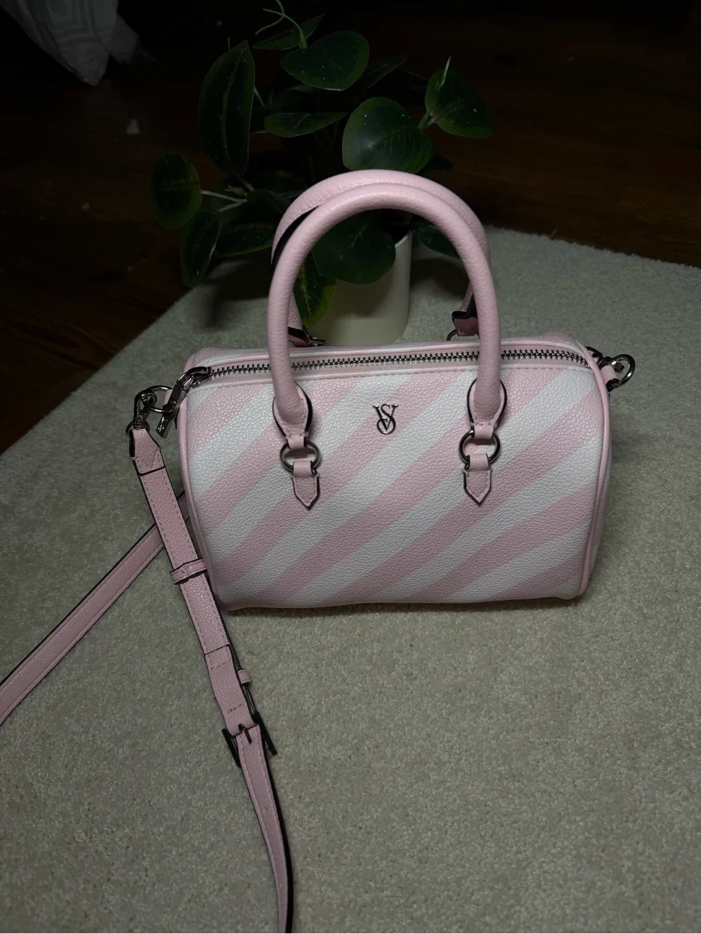 Victoria's Secret Pink and White Striped Satchel Crossbody